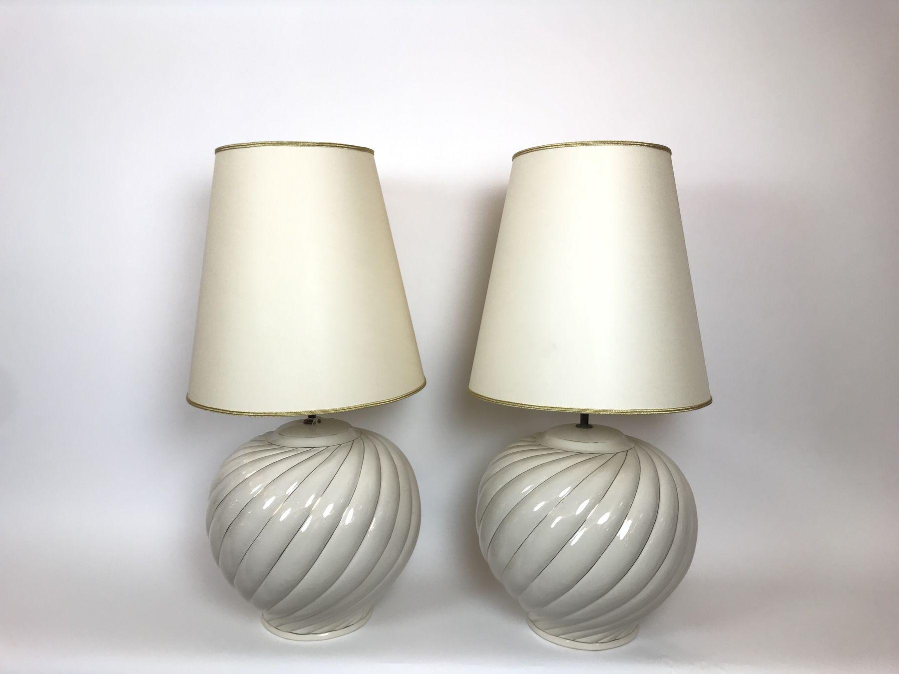 Pair of ceramic swirl lamps