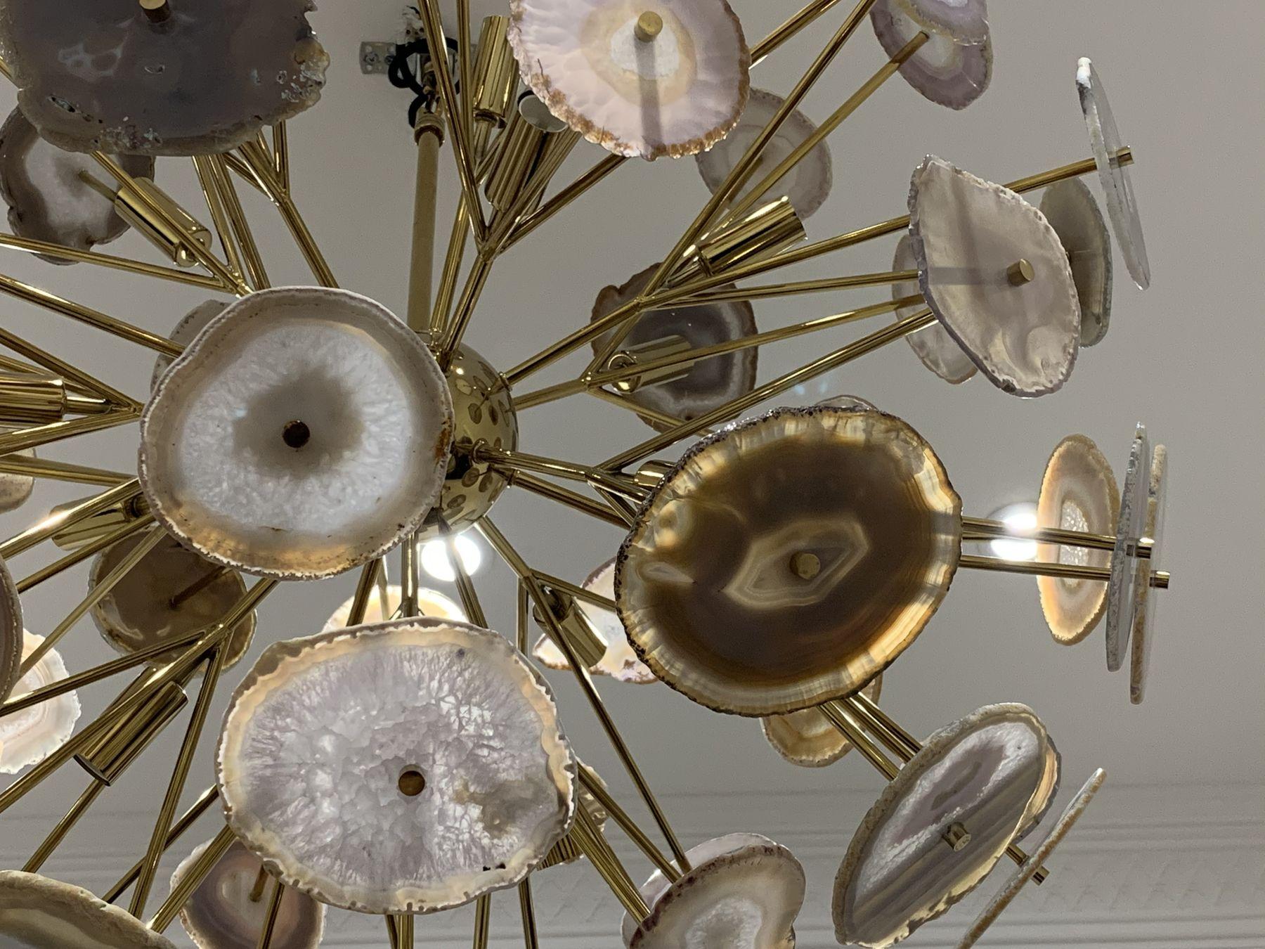 Detail of an agate and brass sputnik chandelier